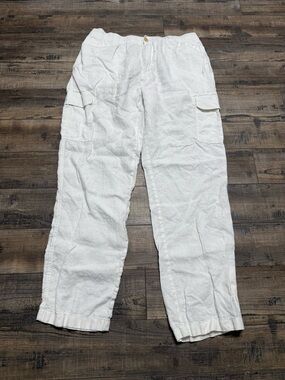 Caribbean White Men's Cargo Pants Relaxed 100% Linen Size 36X32 30" Inseam